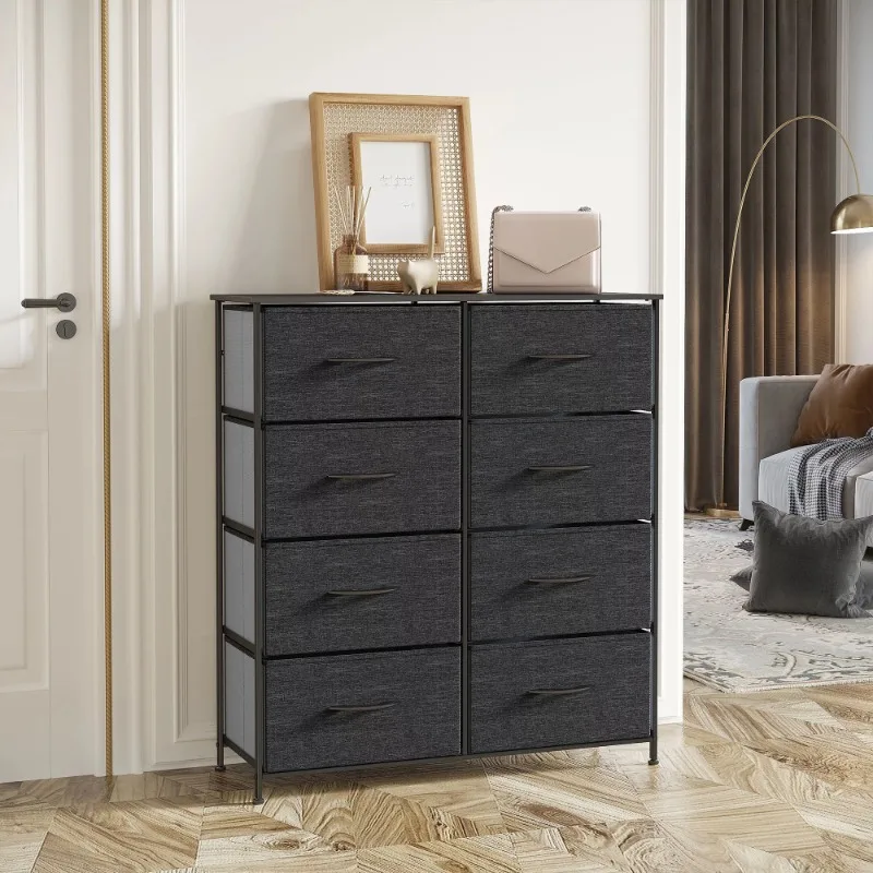 

8 Drawer Dresser for Bedroom Fabric Dresser Chest of Closets Storage Units Organizer Tower Wooden Top Shelf