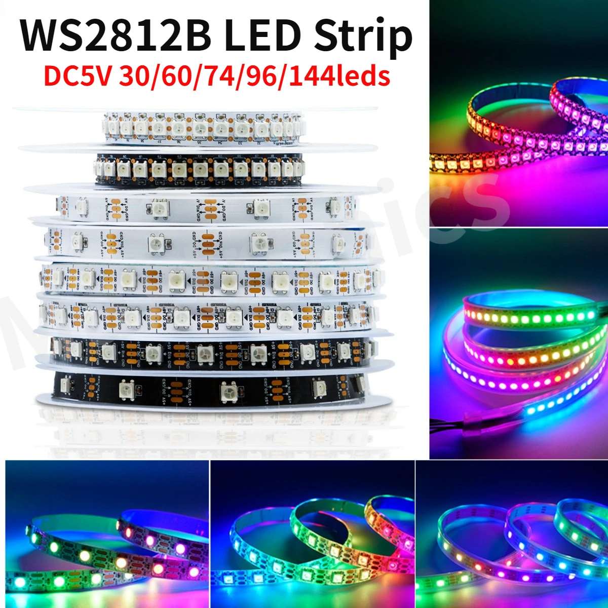thumbnail image 2 of WS2812B Smart RGB LED Strip – Individually Addressable, Waterproof, 5M 60 LEDs/M With White PCB 2 of 11