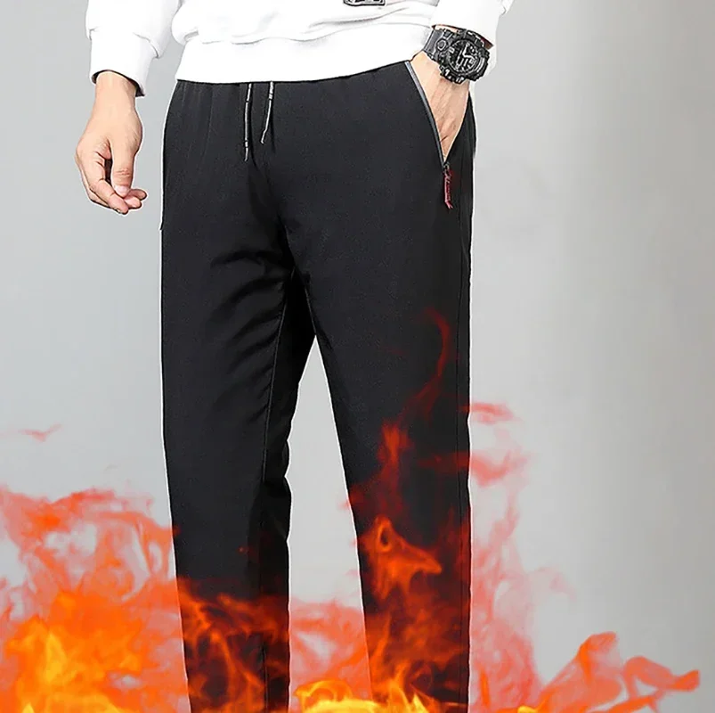 

Men's Casual Down Pants Winter Cotton Plus Velvet Thickened Warm Sweatpants Outer Wear Waterproof Leggings Charge Trousers 2023