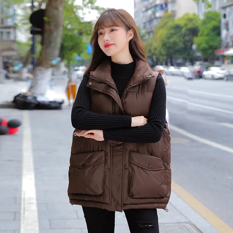 new women s vest winter jacket women green pockets hooded casual cotton sleeveless vest female winter vest waistcoat Warm Winter Vest Cotton Women Thick Sleeveless Jacket Casual White Duck Down Gilet Slim Puffer Female Feather Waistcoat 2023 New