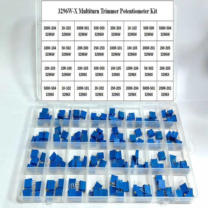120 Stück 3296 W 3296 x 20R – 2 m, 32 Werte, Multiturn-Trimmer-Potentiometer-Set, hochpräziser 3296 variabler Widerstand mit kostenloser Box