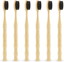 Eco - Friendly Bamboo Toothbrush Set with Medium Stiff Bristles - Pack of 5 (5pcs Black)