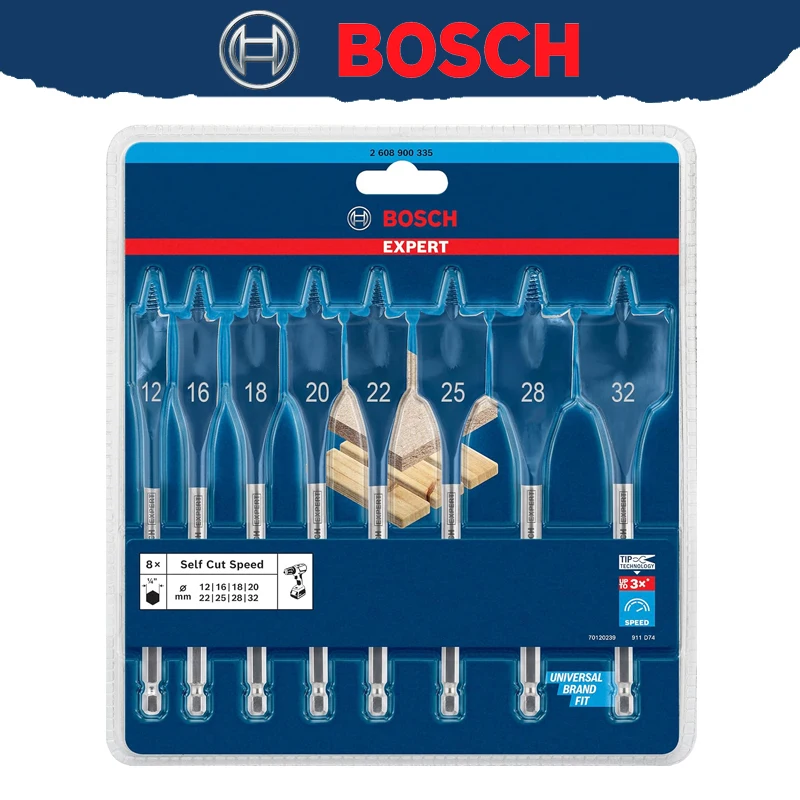 BOSCH 2608902111 Expert SelfCut Speed Spade Drill Bit Set 12-32mm 8-Piece Woodworking Drilling Impact Drill Accessory