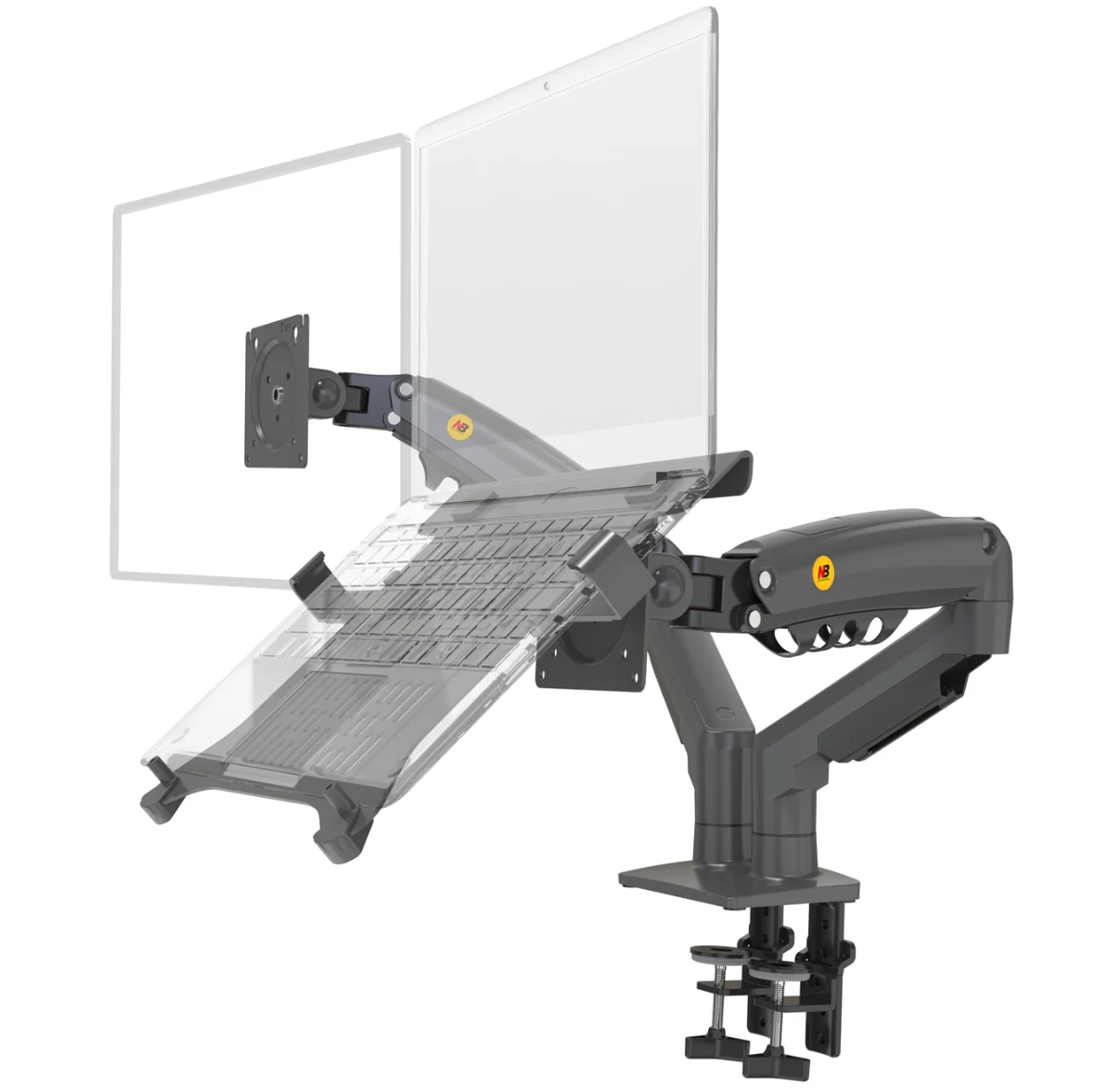 Dual Arm Gas Spring Monitor and Laptop Mount Stand, Adjustable for 17-27 Monitors and 10-17 Laptops, Load Capacity 2-9kg