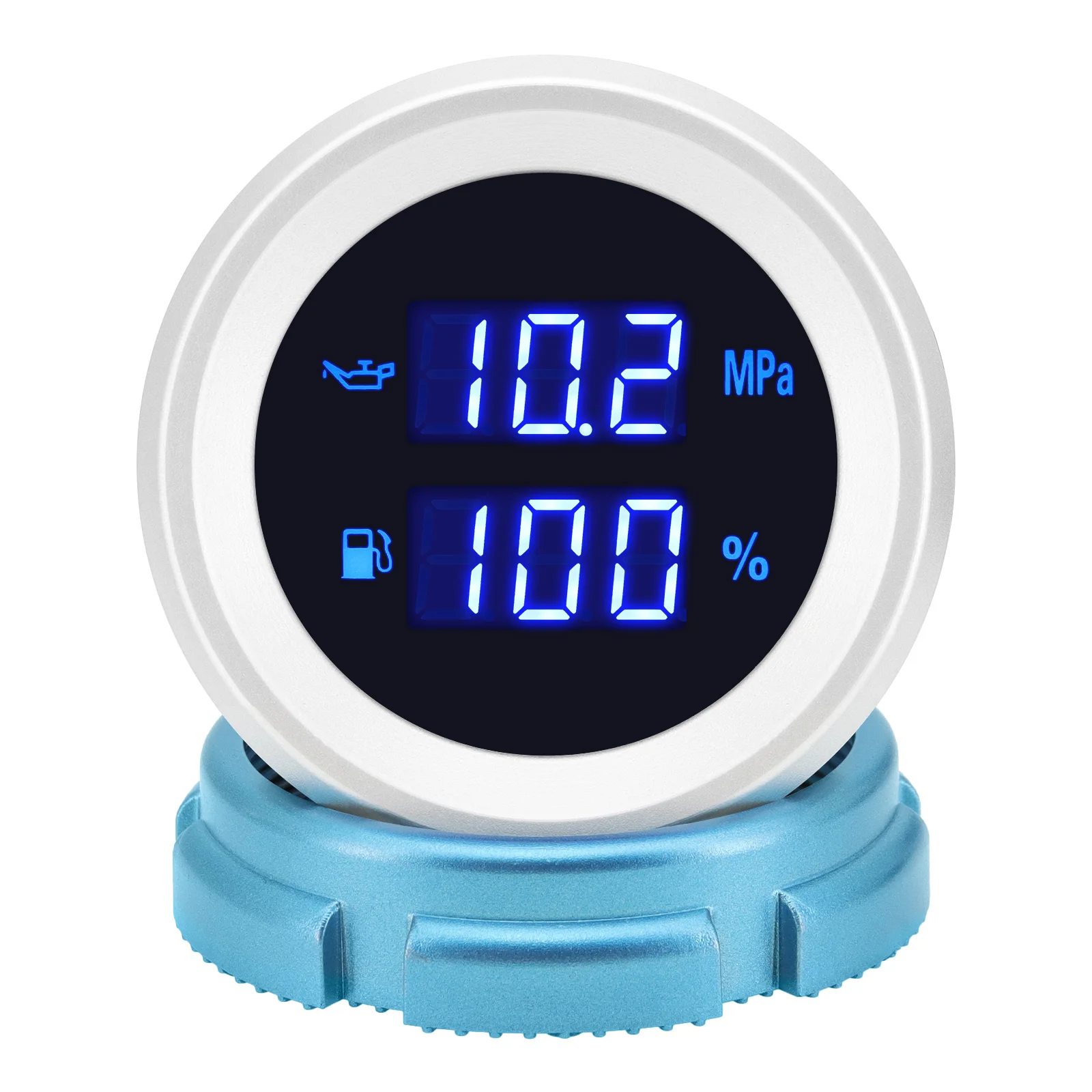 52MM 수온 전압 오일 압력 연료 레벨 게이지(센서 포함) 블루 LED 디지털 2 in 1 계기판(레이싱카, 보트용) 12V/24V