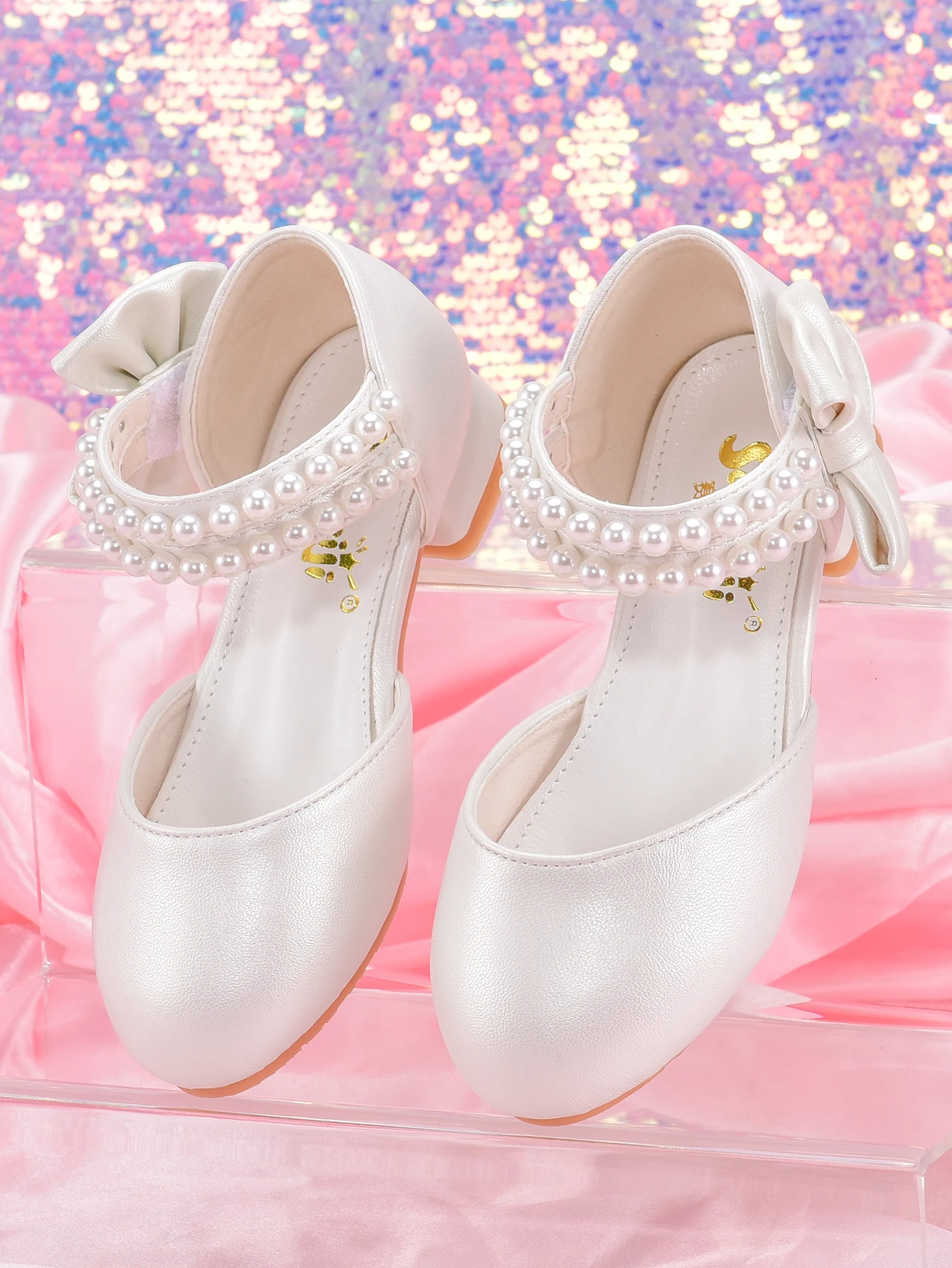 Girls' princess shoes, white high heels, paired with formal dress performances, wedding bridesmaid shoes, children's Christmas s