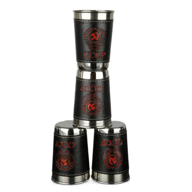 30ml Drinking Vessels Mini Stainless Steel Wine Beer Whiskey Cups With Leather Cover Bag Portable Outdoor Travel Cup
