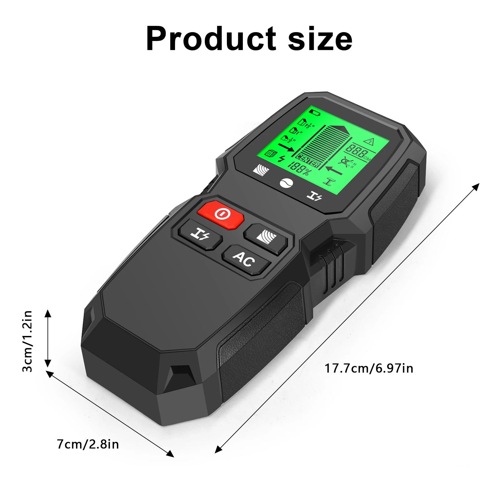 Wall stud finder sensor 5 in 1 LCD electronic detector edge center wood current metal AC live wire detection