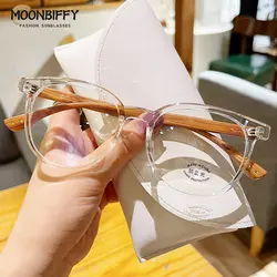 Vintage TR90 Anti-Blue Light Eyeglasses Women Computer Goggles Optical Spectacle Eyewear Korean Fashion Wood Leg Plain Glasses