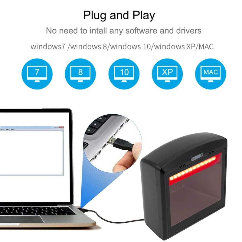 Hbapos-hands Barcode Scanner 2d 1d Desktop qr Bar Code Reader Automático para Pos pc Windows Omnidirecional - Imagem 3