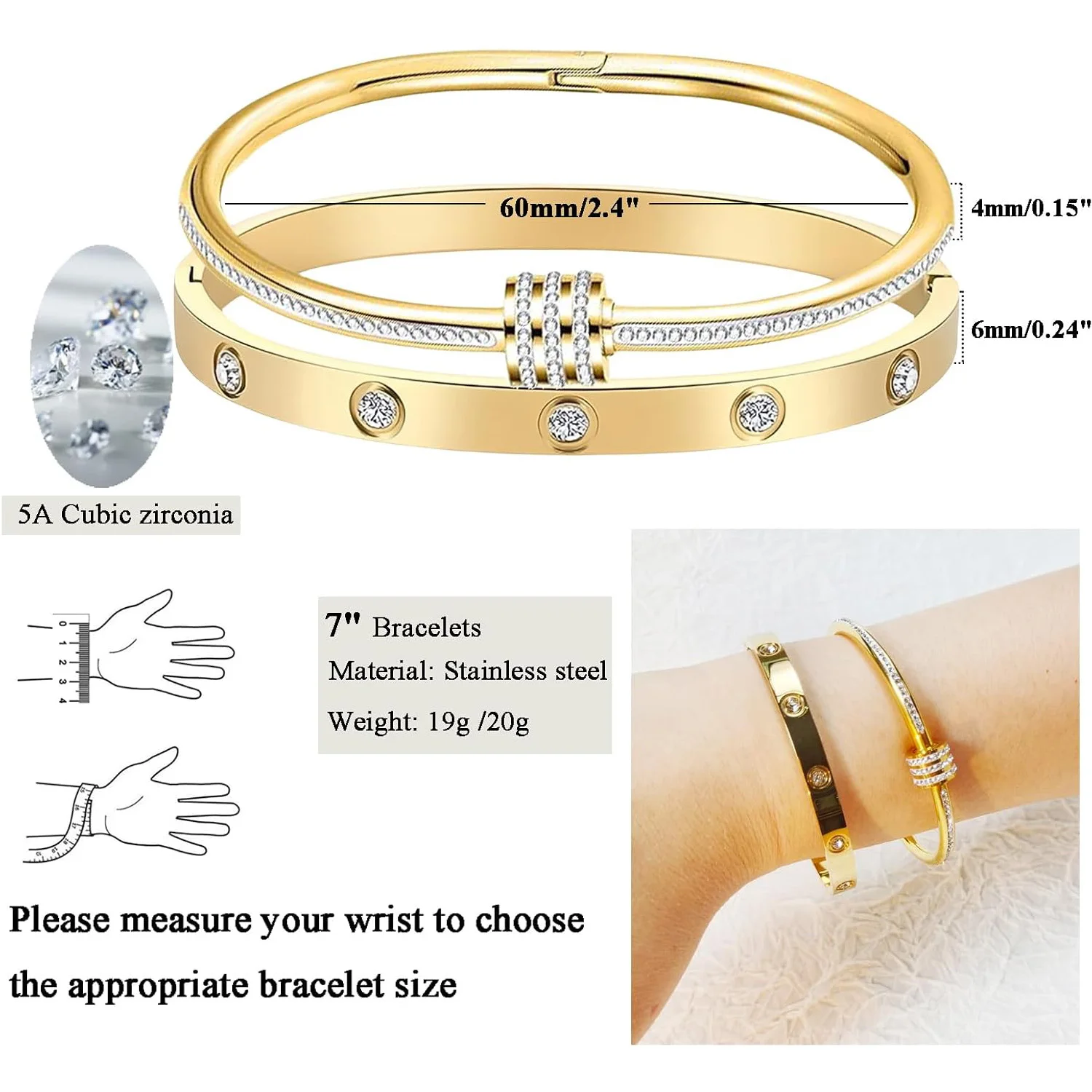 Textured Four-Leaf Clover Stainless Steel Bracelet Set For Women, Suitable For Multiple