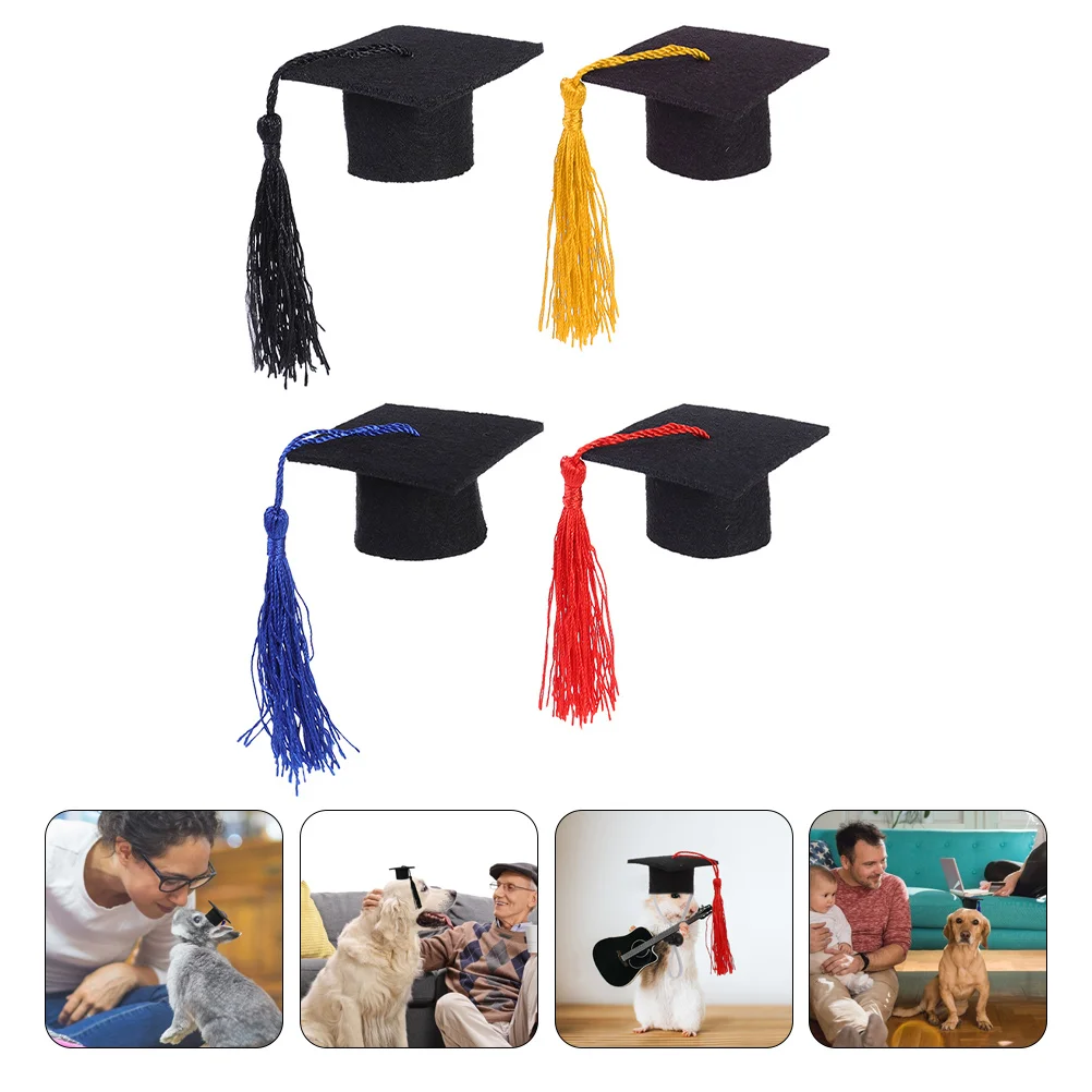 4 Pcs Pet Graduation Cap Bachelor Hat Mini Accessories for Dolls Caps Hamster Puppy 3