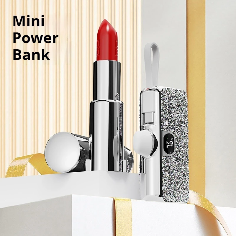Mini Portable Power Bank Capsule Power Supply Diamond Digital Display Emergency External Battery Fast Charger For Type-c iPhone 4