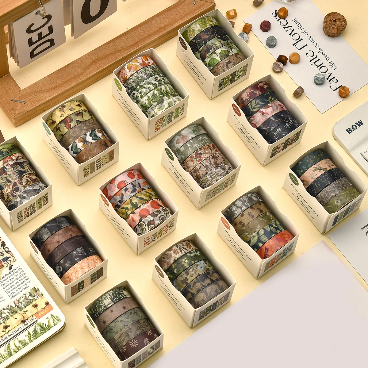 5 롤/박스 포레스트 플랜트 프린트 와시 테이프 세트 DIY 스크랩북 일기 사진..