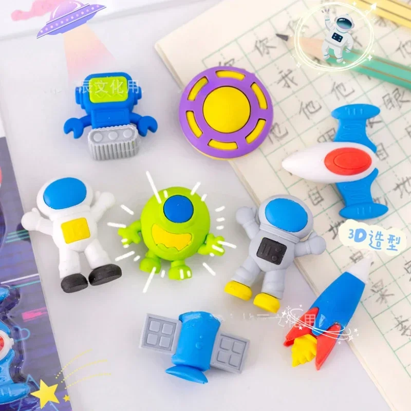 4Pcs/set Cute Cartoon Astronaut Alien Series 3D Eraser Boys Stationery Christmas Birthday Gifts Kid School Supplies UFO Spaceman