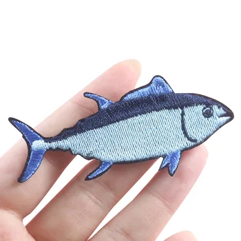 동물 물고기 패치 참치 연어 자수 아플리케 아이언 DIY 패브릭 바느질 배지 패치워크 낚시 수영 수공예, 2 개