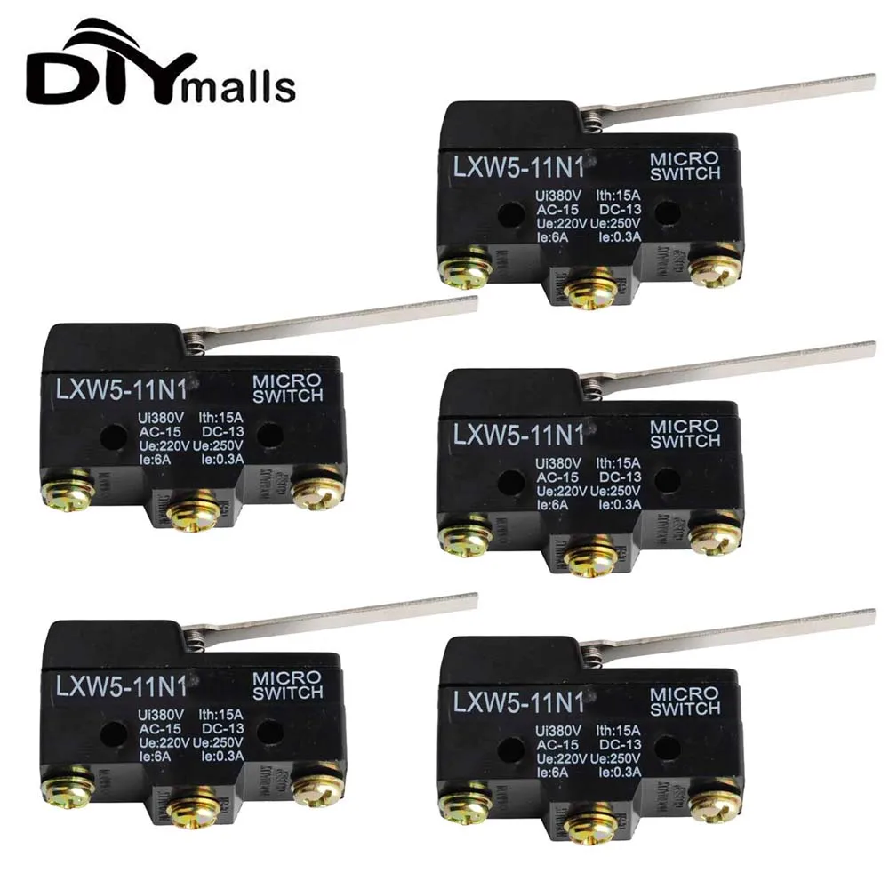 

5PCS LXW5-11N1 Micro Limit Switch Long Hinge Lever Arm SPDT Snap Action Travel Switch Micro Switch