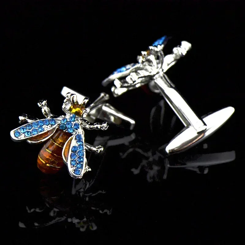 Gemelli ape Accessori per personalità alla moda quotidiana da uomo di alta qualità Smalto di cristallo blu Camicie francesi Gemelli da lavoro Regali - Image 2