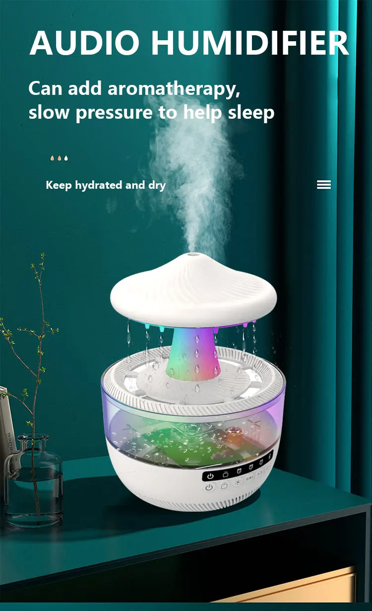 Description Picture 2 of itemRain Air Humidifiers Essential Oil Diffuser with Colors Mood Light Aroma Diffuser White Noise Raindrop Humidifier Home Bedroom