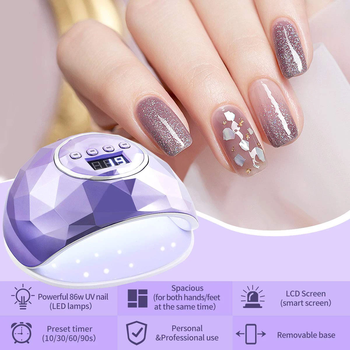 UV/LED Nagellampe – Schnelltrocknend Für Gelnägel, Automatischer Sensor, Rosa, Mit USB-Anschluss