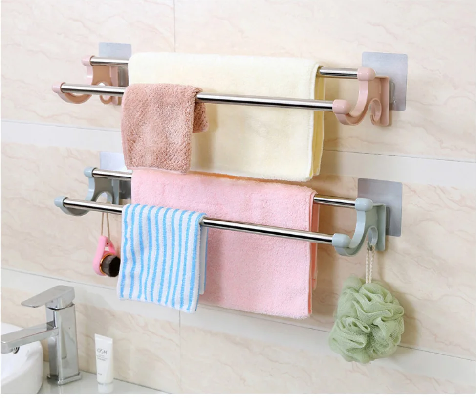 1pc Self-adhesive Bathroom Towel Rack Holder Without Drilling Wall Mount Towel Shelf Kitchen Bathroom Accessories Hanger