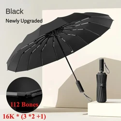 Windproof Compact Automatic Umbrella with UV Protection - Metal - fiber composite (Black- 112 Bone)