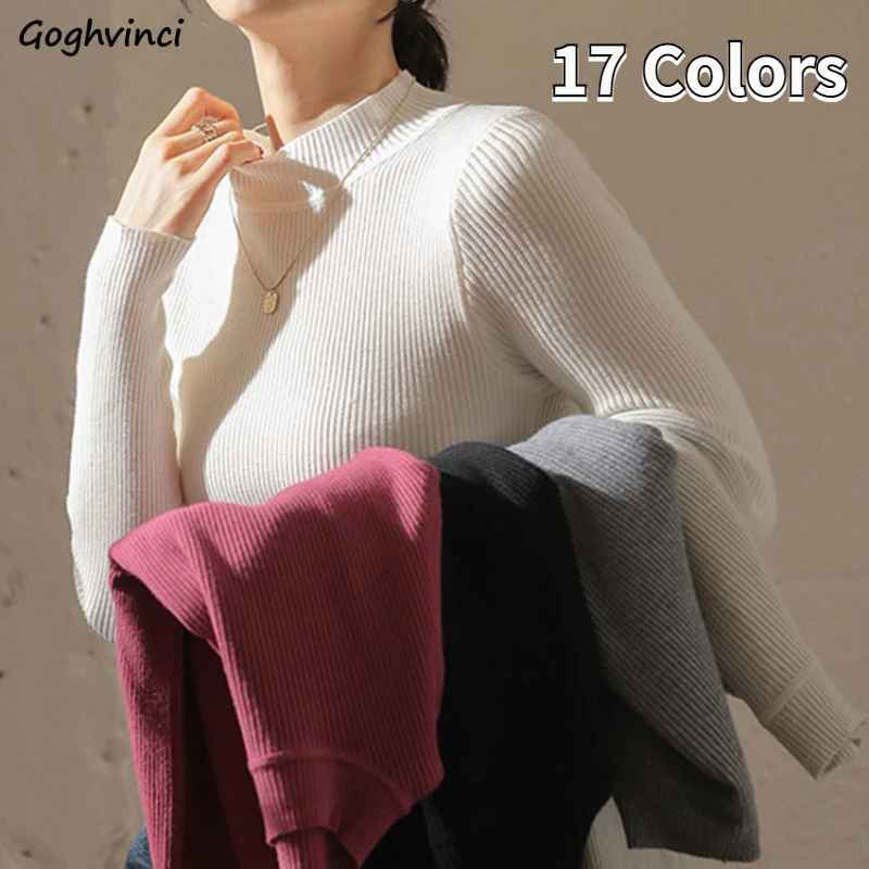 

Пуловер женский с ложным воротником, чистый минималистичный элегантный модный Свитер в Корейском стиле, универсальный, осень 17 цветов