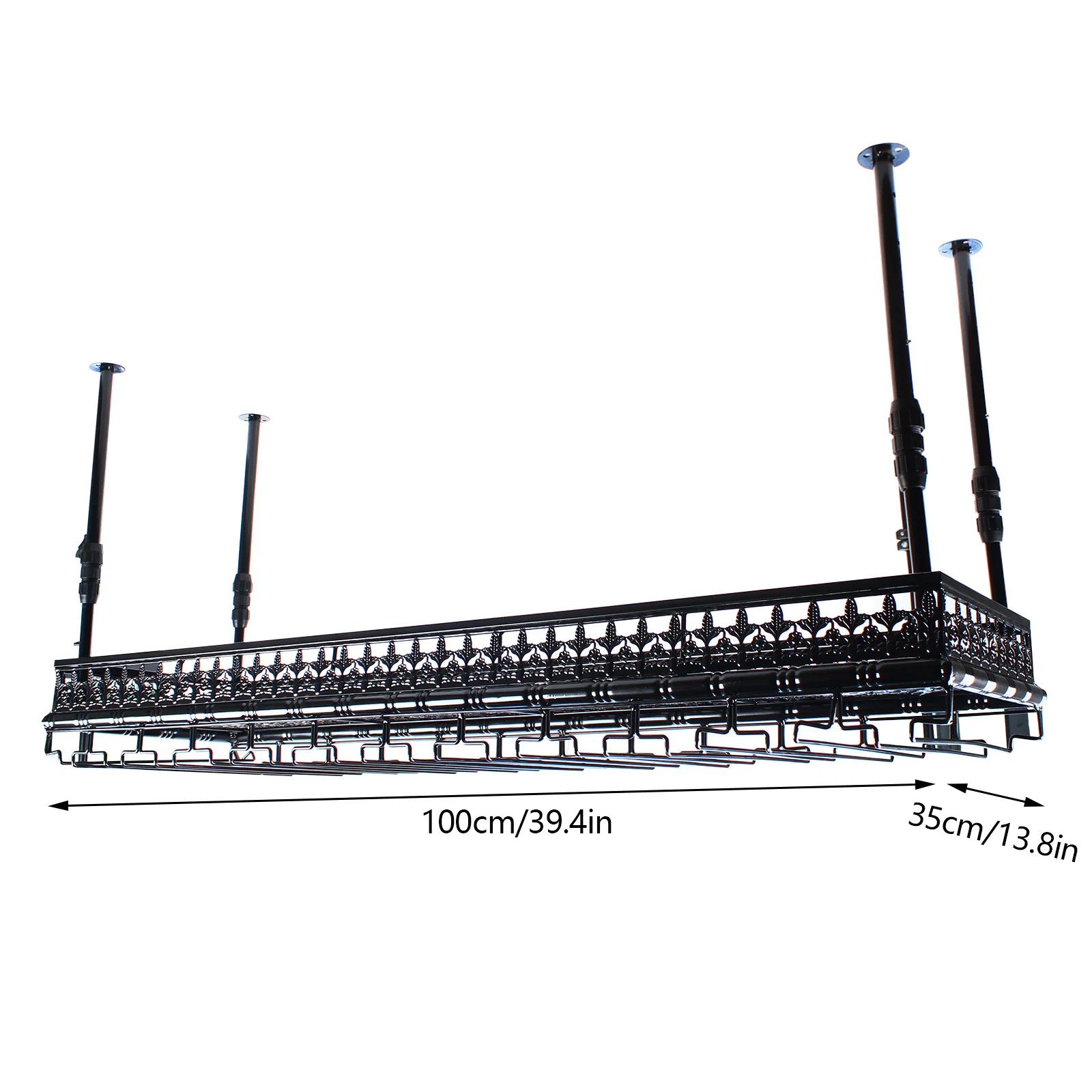 100cm Metal Wine Rack Storage 40x Glass Holders Ceiling Mount Adjustable Height