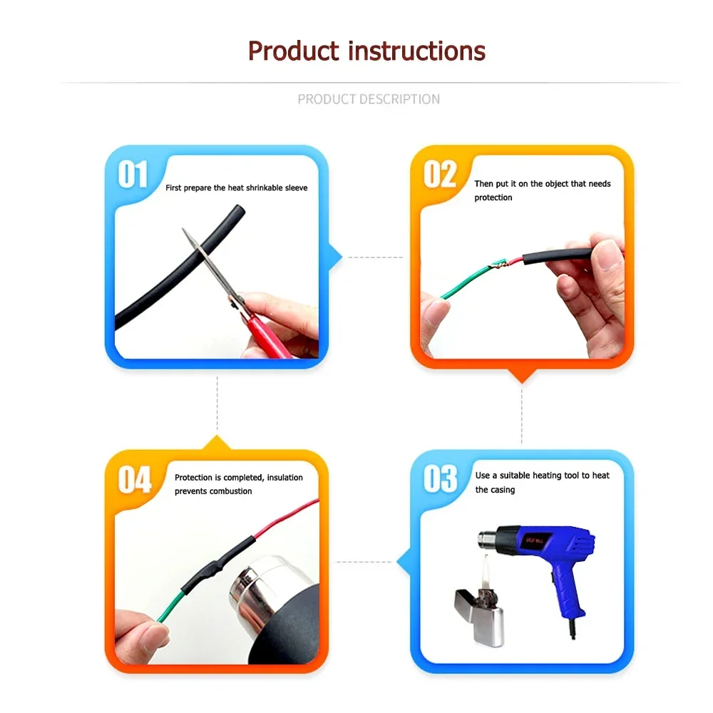 300W Hot Air Gun 110V US Plug with Heat Shrink Tubing Kit 2:1 Shrinkable Wire Connect Cover Cable Repair Protection Heat Gun 5