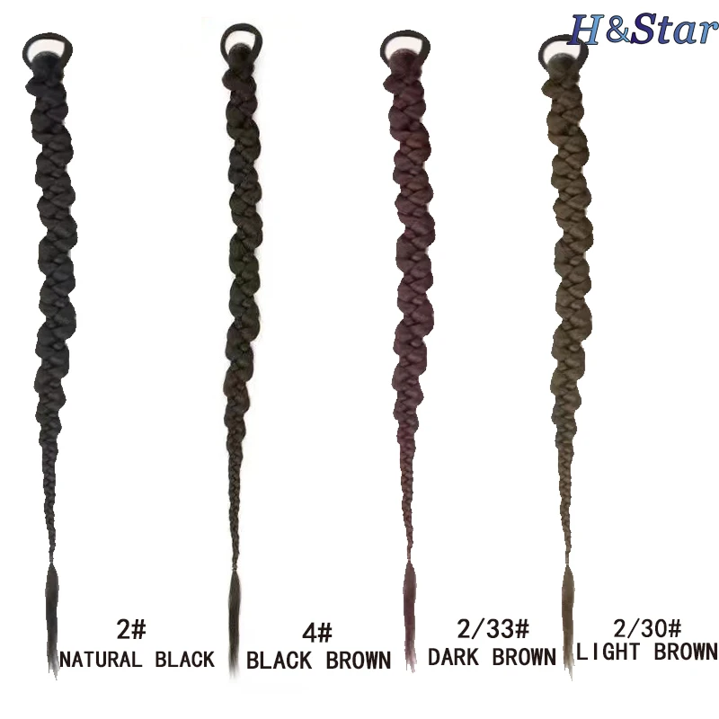 H&STAR 1PC 28Inch  Synthetic  Ponytail Hair Extension Braided With Elastic Headband  Boxing Braid   Ponytail for Women