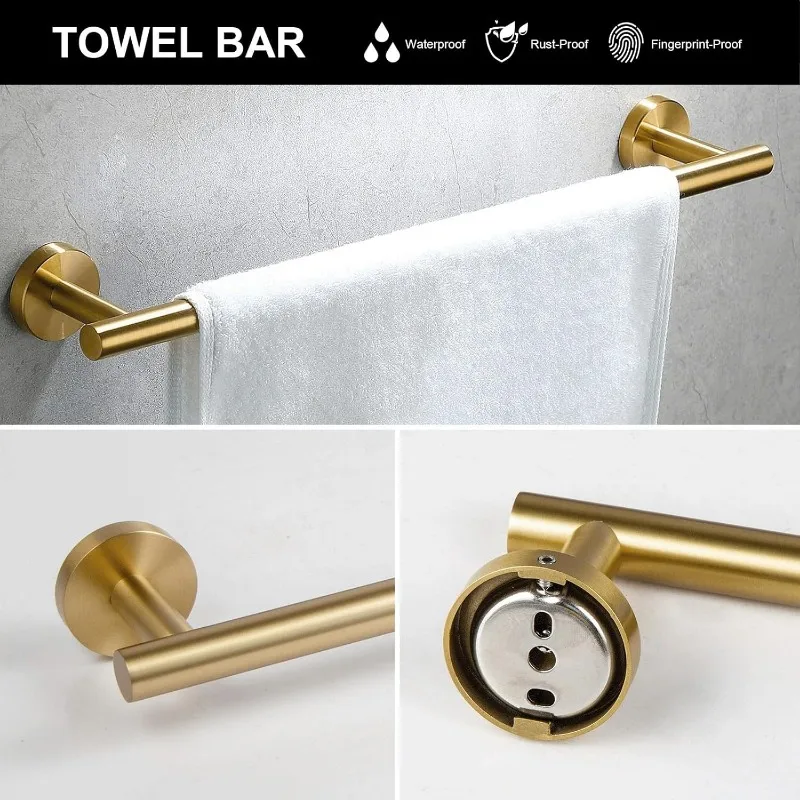 5Piece Bronze Gold Bathroom Hardware Accessories Set,Gold Towel Bar Towel Holder Set Rack Set Stainless Steel Wall Mounted