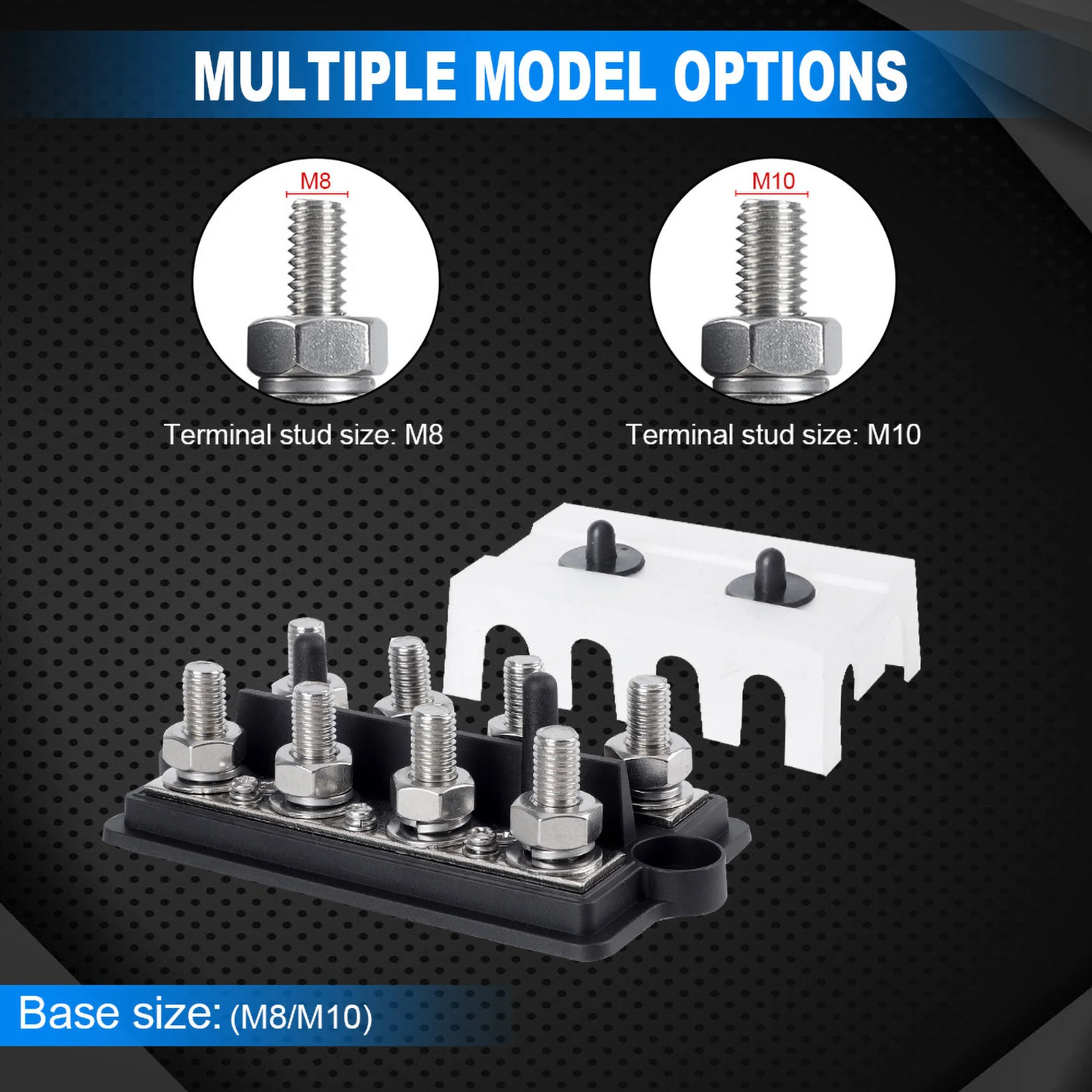 M8 M10 Schwerlast-Sammelschienen-Anschlussblock für Batterie-Stromverteilung, 12V-48V 250A Plus- und Minus-Batterieanschluss-Box – Detail 6