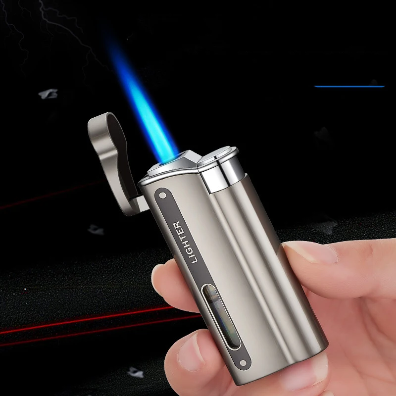 Metal Electroplating Direct Blue Flame Windproof Inflatable Cigarette Lighter Visual Window DK7701 bbq lighter butane gas lighter cigarette lighter