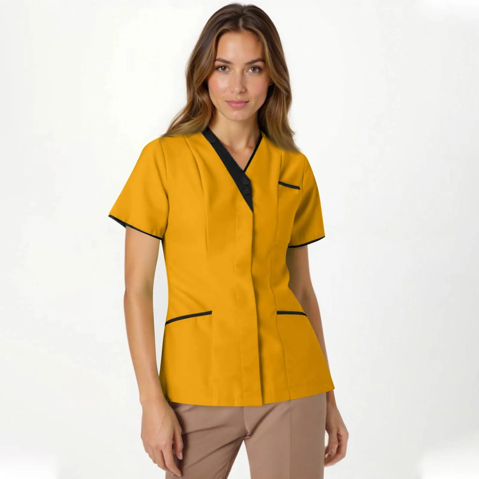 Modischer, einfarbiger Damen-Overall mit V-Ausschnitt und kurzen Ärmeln und Taschen, einfache, leichte, bequeme Oberteile für den Sommer – Detail 18