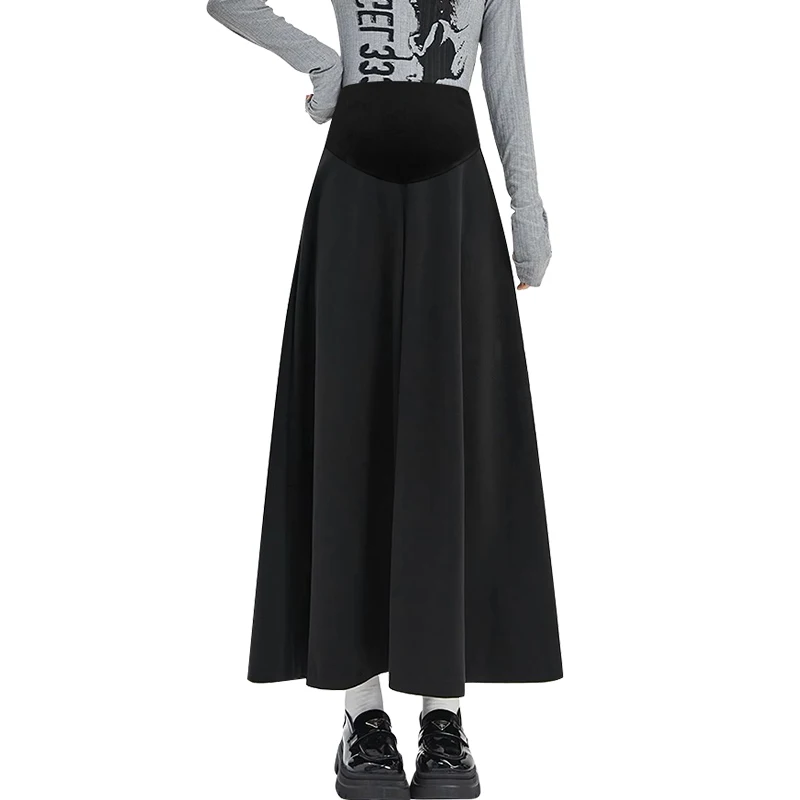 Dense Woolen Maternity Long Skirts Autumn Winter Fashion A Line Belly Big Bottoms Clothes for Pregnant Women Casual Pregnancy