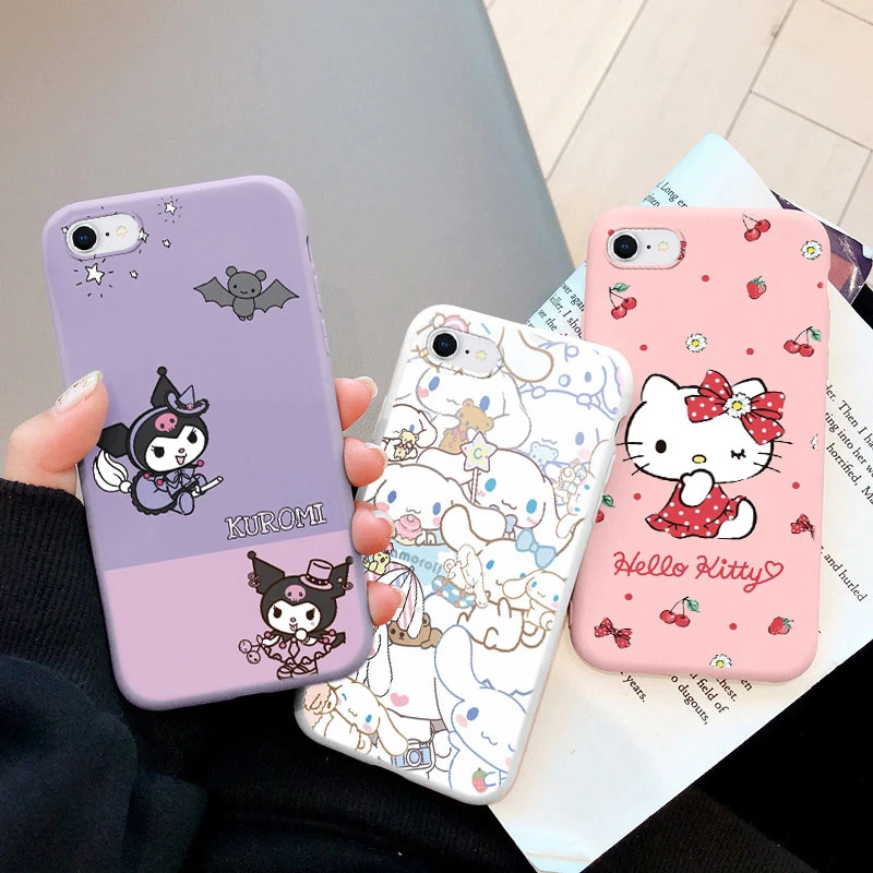 Silicon Cell Phone Case Phone Case Cell Phone Case Phone Case for Apple iphone 6 7 8 Plus SE Girls Anti-drop Cartoon Cinnamoroll Kuromi Hello Kitty Silicone Printed Cover