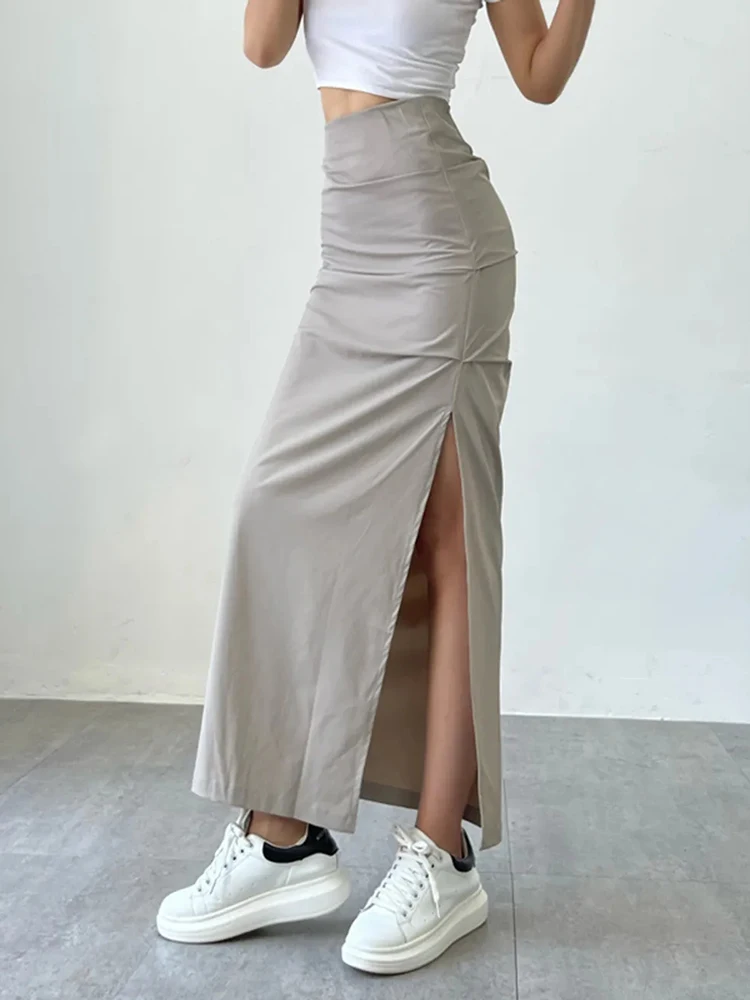 

Jmprs Y2K Women Long Skirts Sexy High Waist Split Summer Skinny Wrinkled Cargo Skirt Casual Streetwear American Style Skirt
