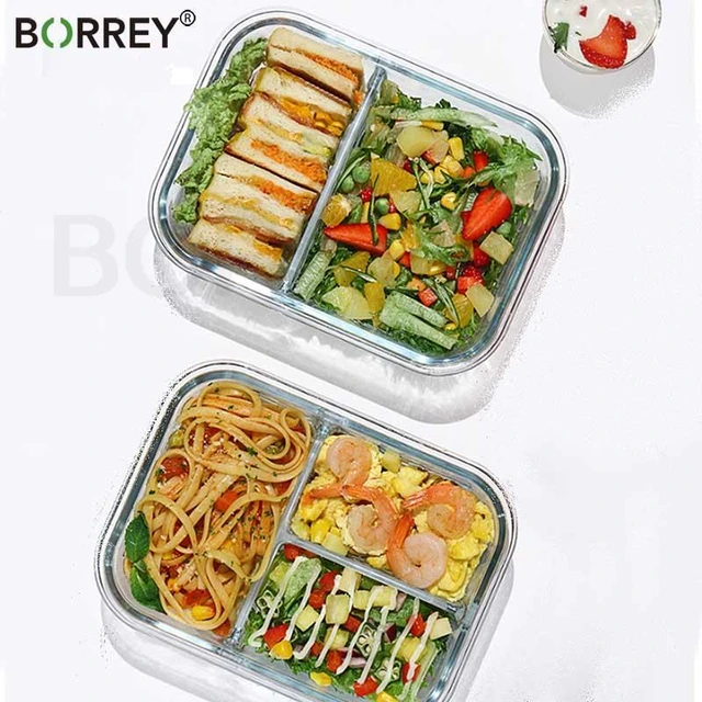 BORREY Microwave Glass Lunch Box Rectangle Glass Lunch Box With