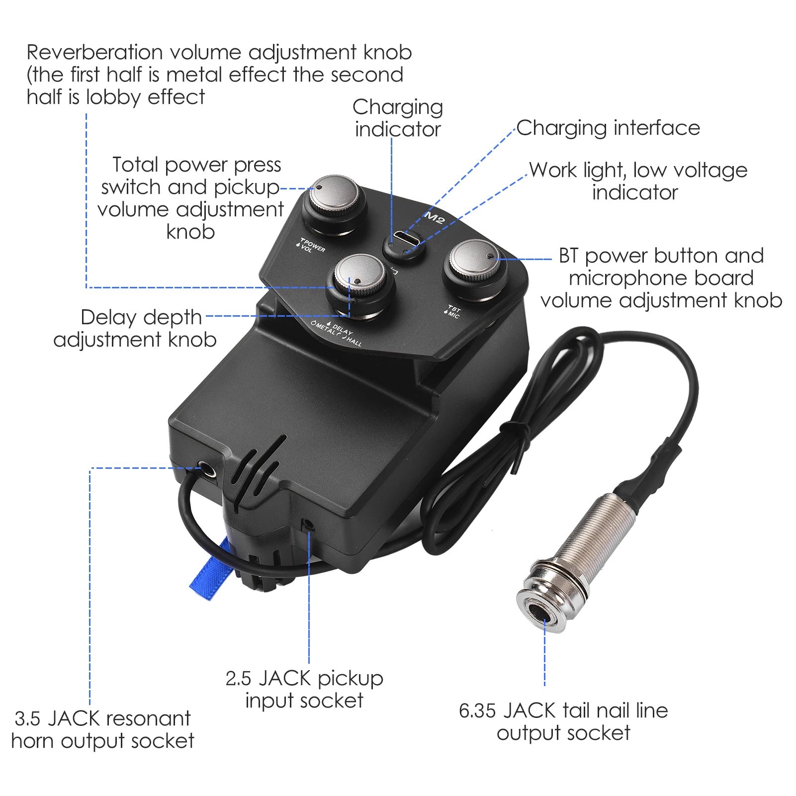 Pickup Risonante Jemora DSP Per Chitarra – Bluetooth E Microfono Esterno – Effetti Riverbero, Coro E Ritardo – Anti-Larsen – Kit Fai Da Te