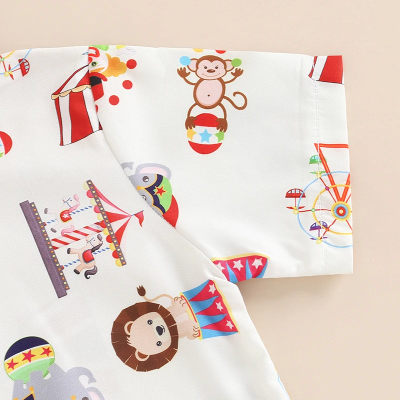 Kids Clothes Toddler Kids Boys 2 Pieces Outfits Farm/Circus Cartoon Animal Print Short Sleeve Shirts Bow Tie + Solid Color Shorts Set