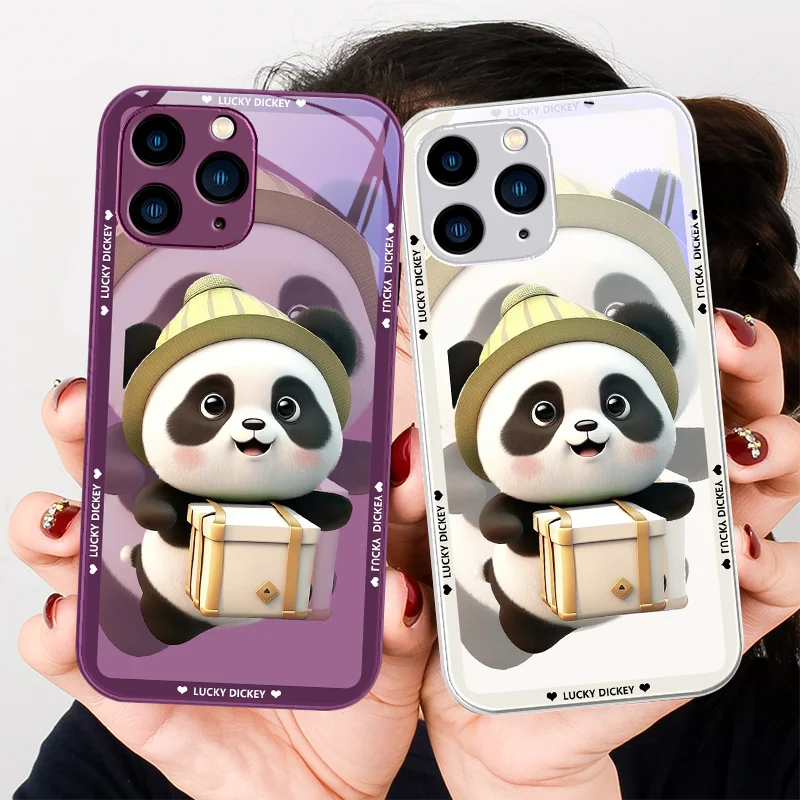 

Purple Tempered Glass Phone Case for Iphone 14 13 12 11 Pro Max X XS XR 7 8 Plus 2020 2022 SE Cute Panda with Gift Box