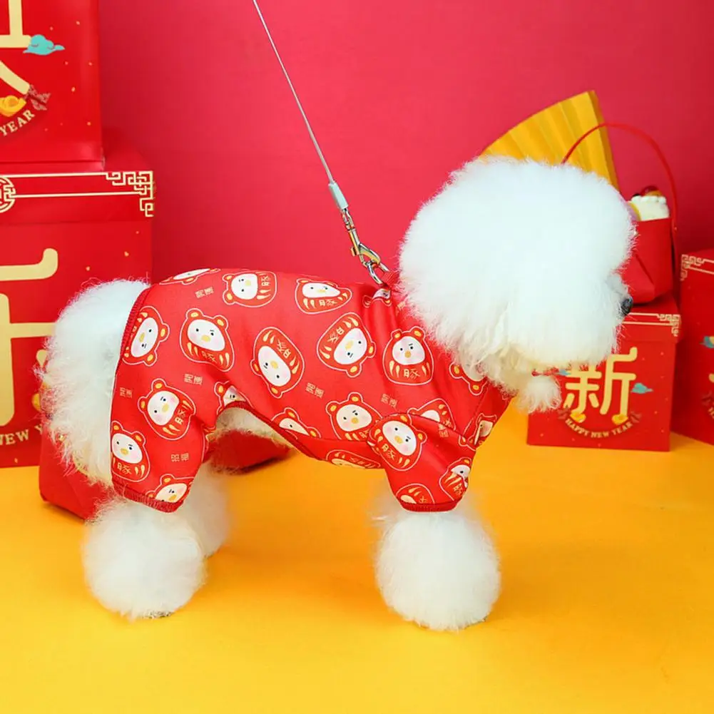 

Warm Pet Clothes for Weather Chinese New Year Dog Costume Festive Pet Jumpsuit with Cartoon Pattern Comfortable Winter for Dogs