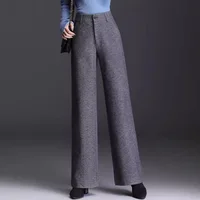 Women Thick Woolen Wide Leg Casual Pants For Autumn Winter Oversize 6XL Wool High Waisted Straight Leg Warm Trousers Plus Size - Image 2