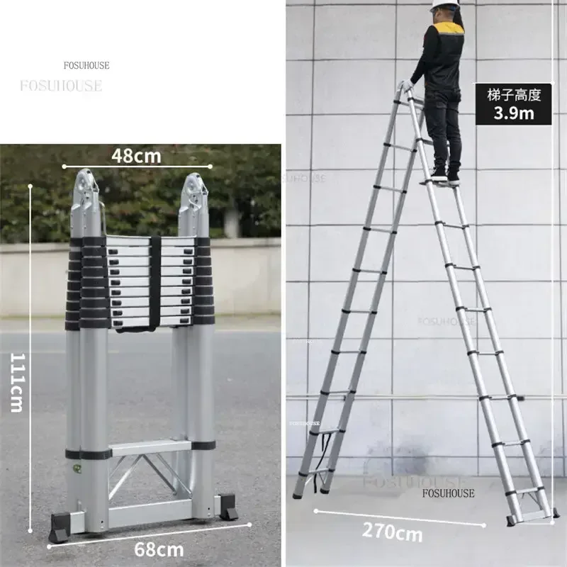 두꺼운 텔레스코픽 스텝 사다리 주방 휴대용 접이식 사다리 가정용 접이식 알루미늄 사다리 미니멀리스트 헤링본 사다리