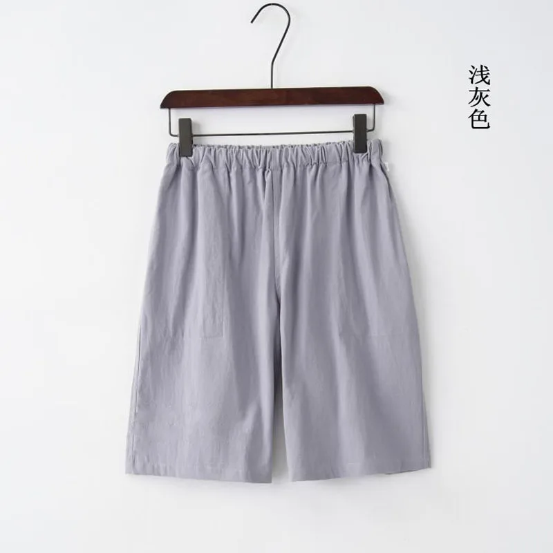 Chinese Style Men Summer Casual Cotton and Linen Elastic Waist Solid Color Extravasation Stay at Home Loose Affordable Shorts