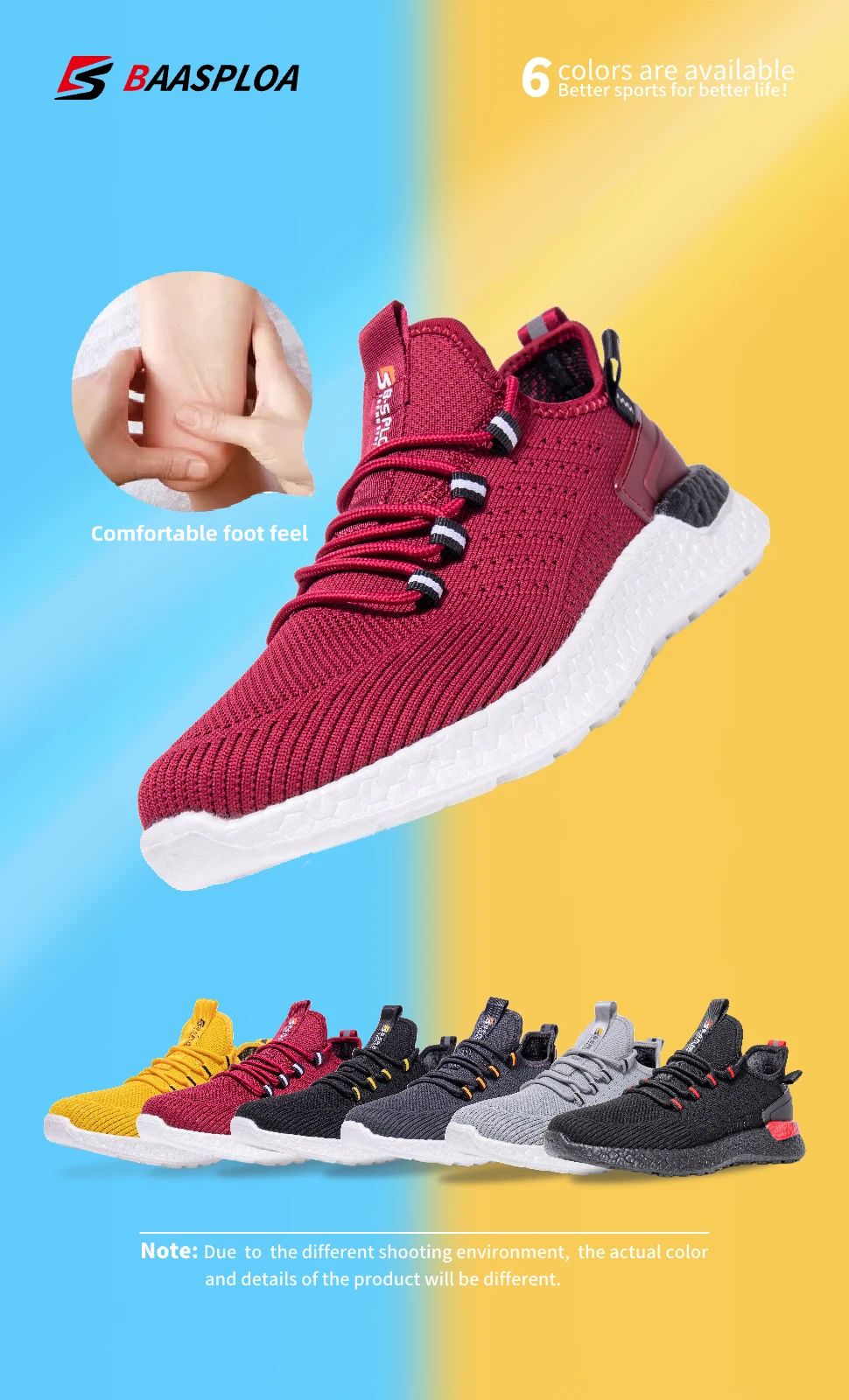 Baasploa Design Men Outdoor Shoes Soft Casual Sneakers Male Jogging Shoes High Quality Breathable Running Shoes for Men Boost