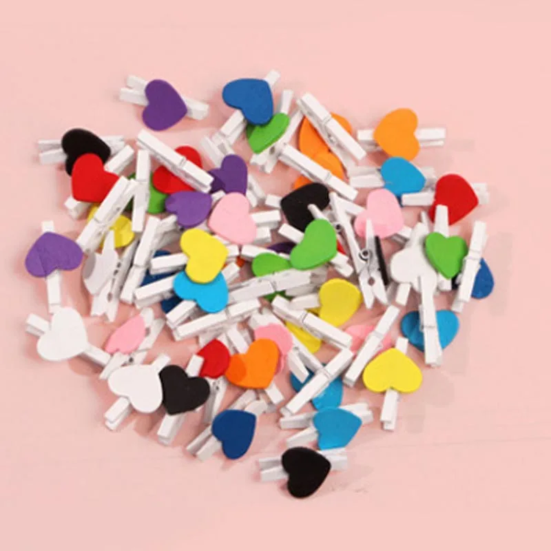 

30x4mm 20pcs Wooden Colored Love Heart Photo Clips Memo Paper Peg Clothespin Stationery Christmas Wedding Party Craft Home Decor