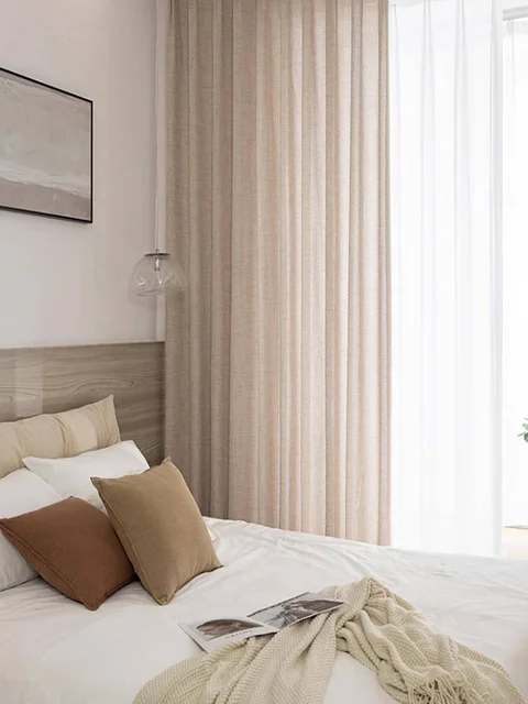 Cortinas semisombreadas de algodón y lino grueso de estilo japonés para dormitorios, salas de estar y cortinas