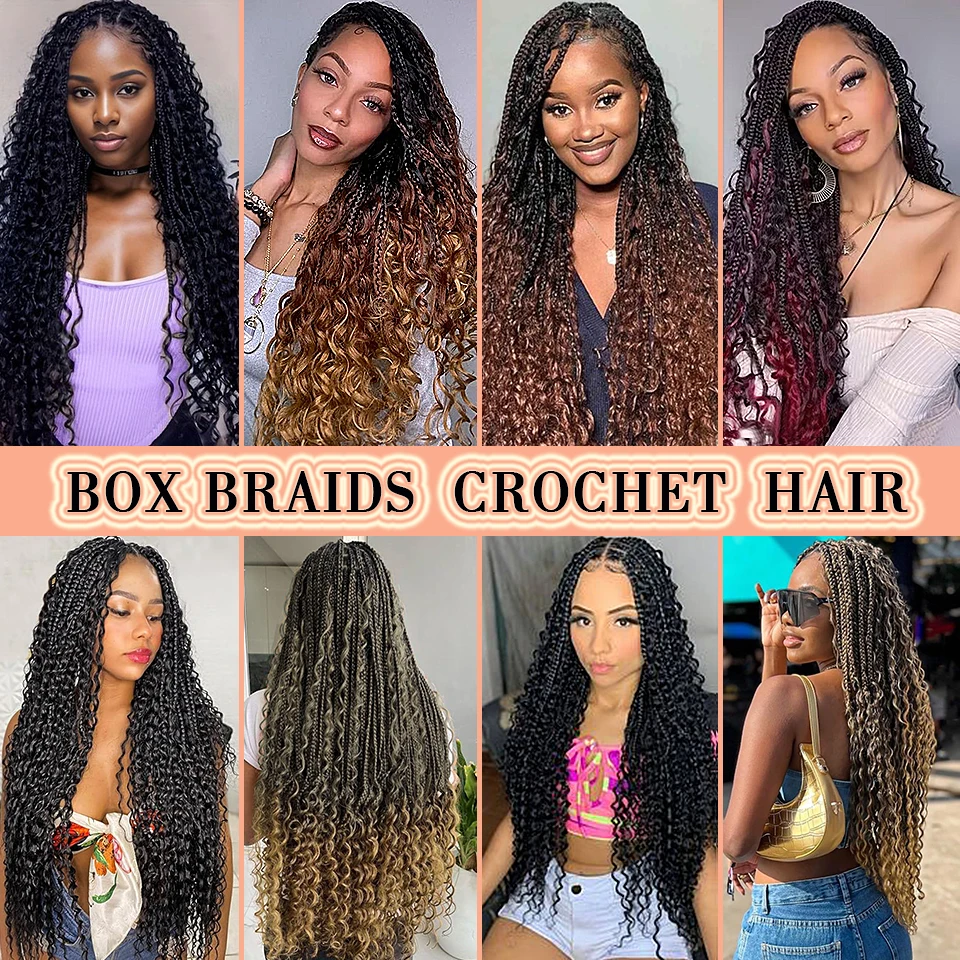 Bewill 1- 8 Packs Goddess Bohemian Box Braids Crochet Hair With Curly Ends 14 18 24 Inches Synthetic Box Braids Hair Extensions 6