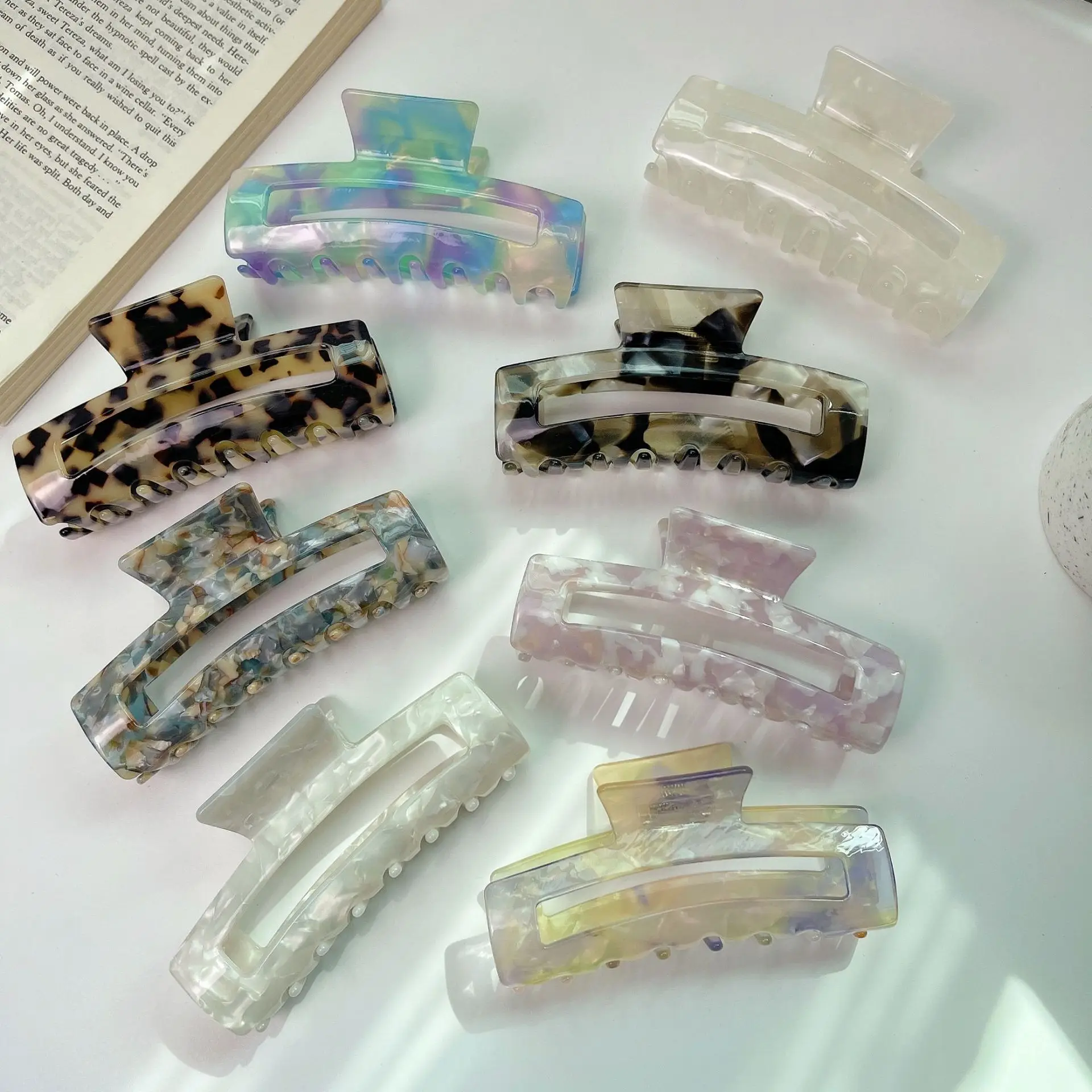 

New Arrived Korean Fasion 11.5cm Geometric Square Hollow Hair Clip Claw High Quality Acetate Shark Clip Hair Clip For Women Girl